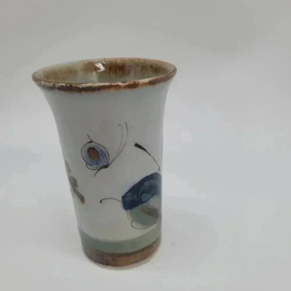 Ken Edwards Tonala Pottery Blue Bird Butterfly Calla Vase Signed - Picture 2 of 8